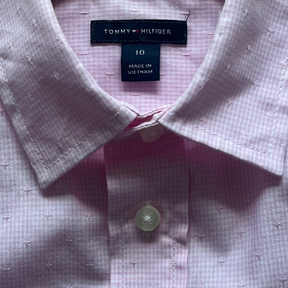 TOMMY HILIFIGER BOYS CROSS CHECKED CLASSIC SHIRT IN PINK SZ: 10 - Picture 9 of 10